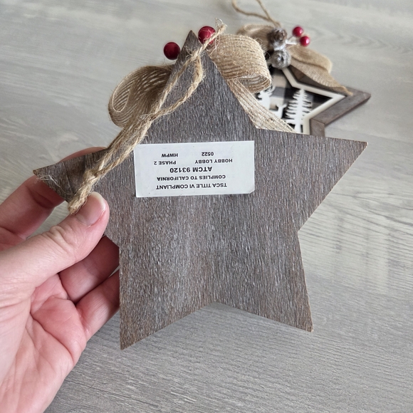 Hobby Lobby Woodland Star Ornaments with Burlap and Red Accents (Set Of 2) - Picture 4 of 5